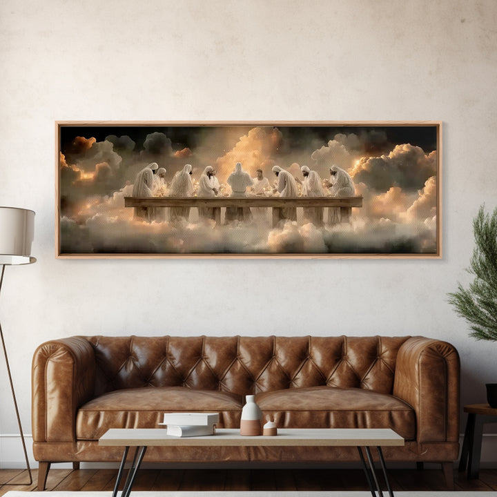 Cloudlit Supper, Framed Canvas Print, Christian Art, Christian Paintings, Panoramic Frame, Jesus Painting, Christmas Wall Art, Christian De