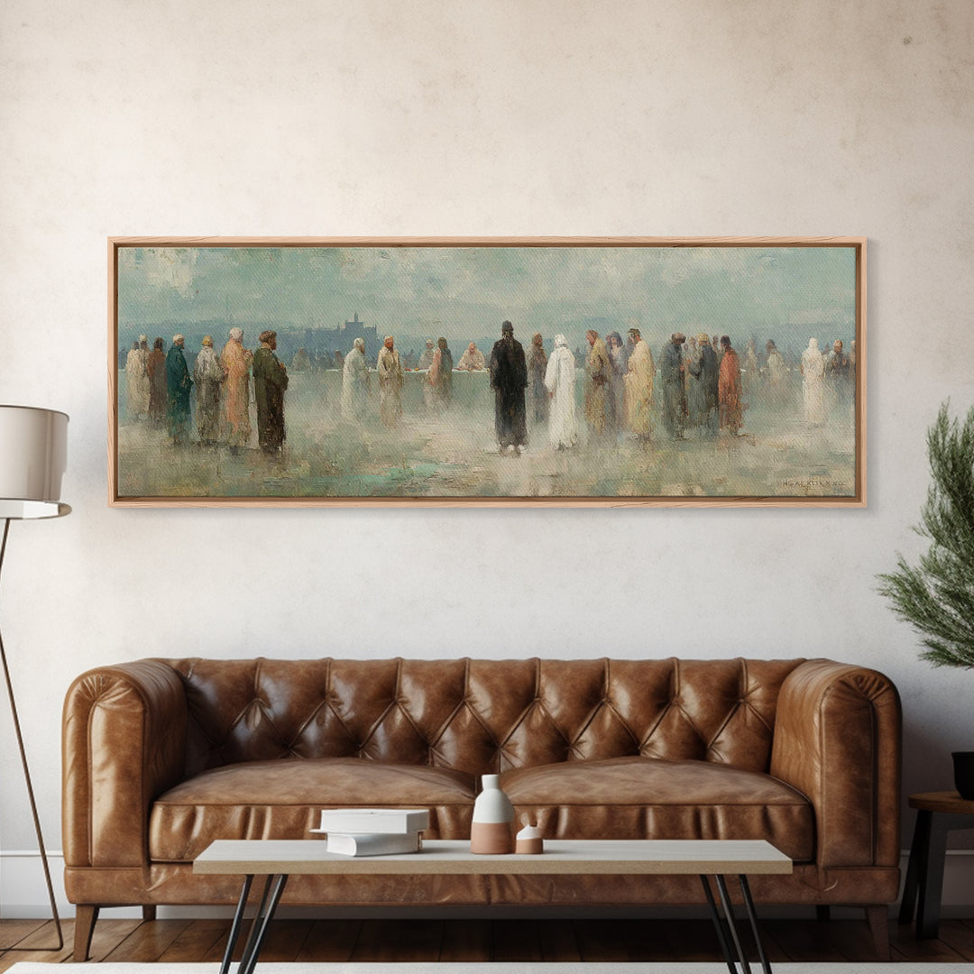 Gathered In Faith – Framed Canvas Print – Christian Art Print – Panoramic Painting – Christian Wall Art – Christmas Art Prints – Jesus Pain