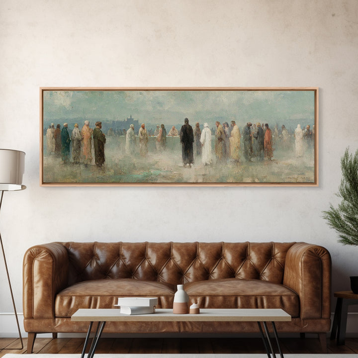 Gathered In Faith – Framed Canvas Print – Christian Art Print – Panoramic Painting – Christian Wall Art – Christmas Art Prints – Jesus Pain