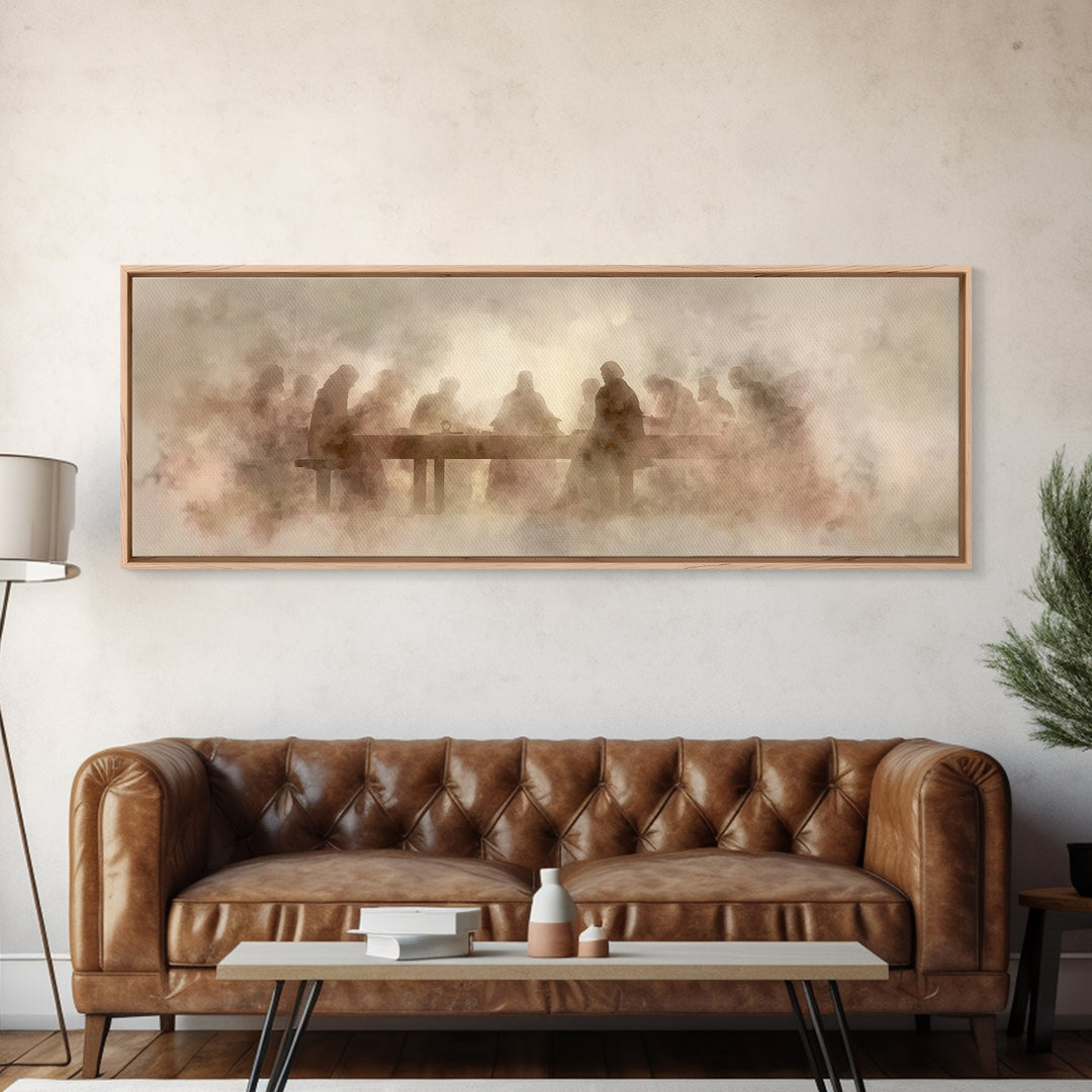 Last Supper Mist | Framed Canvas Print | Christian Art | Panoramic Art | Christian Wall Art | Christmas Art | Jesus Canvas Art