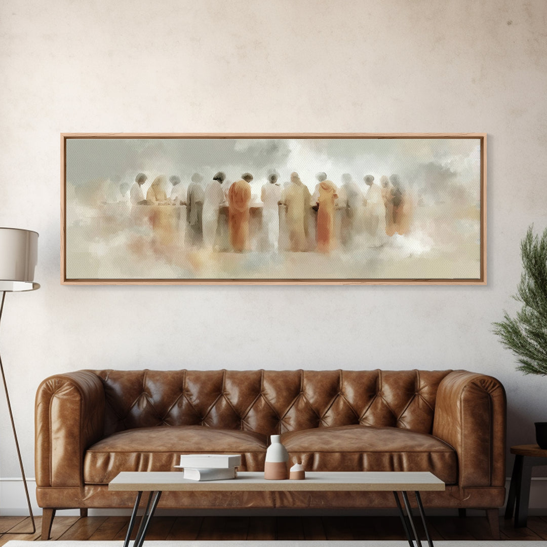 Cloudborne Gathering | Framed Canvas Print | Christian Art | Jesus Wall Art | Panoramic Painting | Christian Christmas Decor | Christian Ar