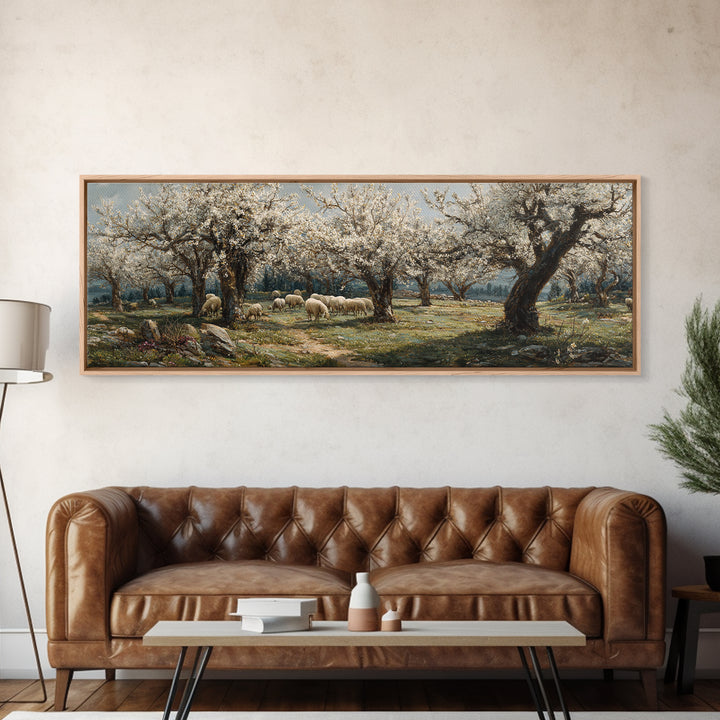 Redeemer Among Blossoms – Framed Canvas Print – Christian Art Canvas – Panoramic Frame – Jesus Painting – Christmas Wall Art – Christian Ar