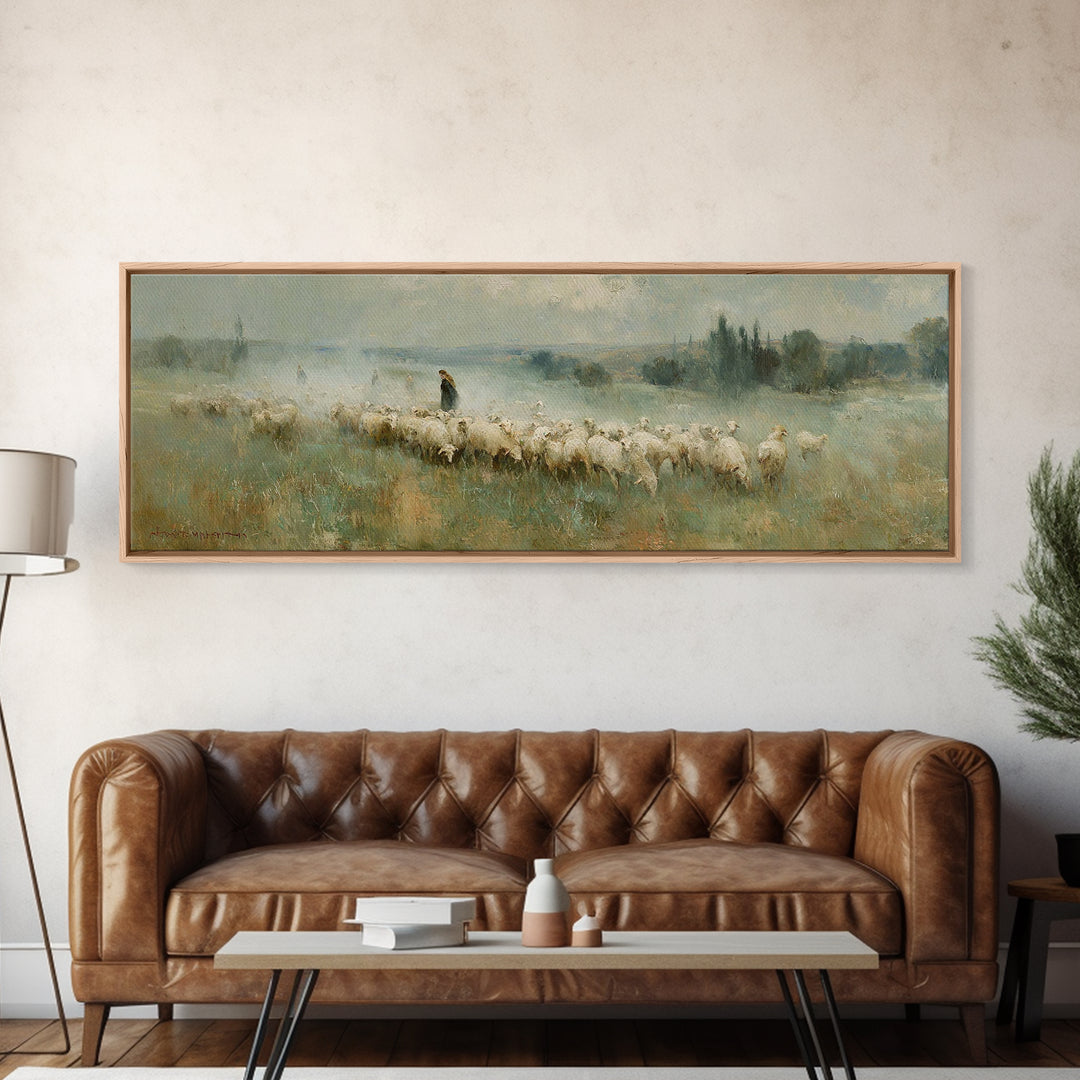 Shepherd’s Calm | Framed Canvas Print | Christian Art Canvas | Panoramic Wall Art | Jesus Painting | Christian Christmas Art | Christian De
