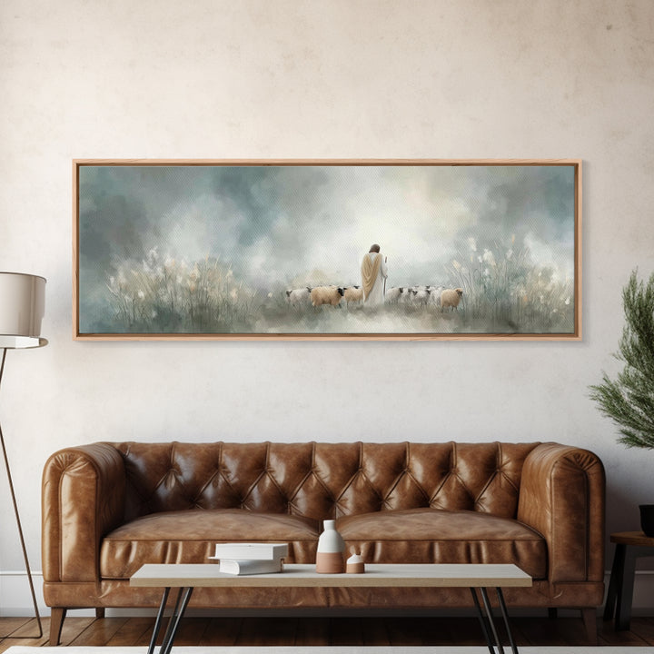 Heavenly Stillness, Framed Canvas Print, Christian Wall Art, Panoramic Frame, Jesus Art Print, Christian Christmas Art, Christian Decor