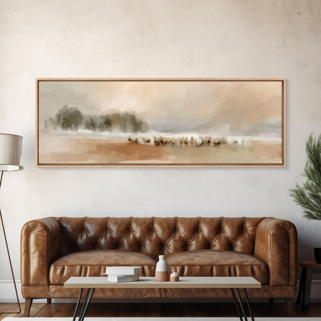 Misty Meadow Peace – Framed Canvas Print – Christian Art – Panoramic Wall Art – Jesus Painting – Christian Art Canvas – Christmas Art
