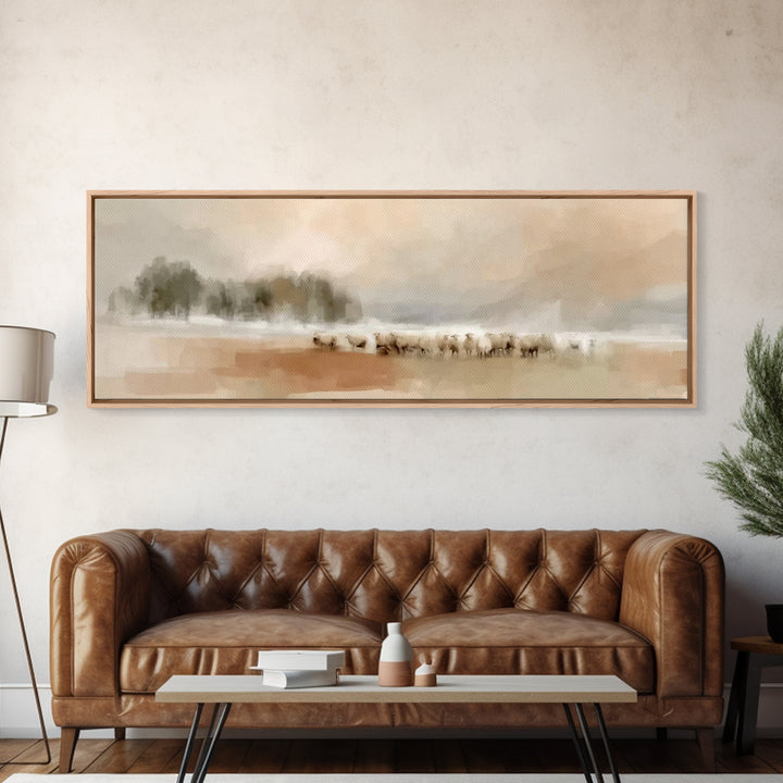 Misty Meadow Peace – Framed Canvas Print – Christian Art – Panoramic Wall Art – Jesus Painting – Christian Art Canvas – Christmas Art