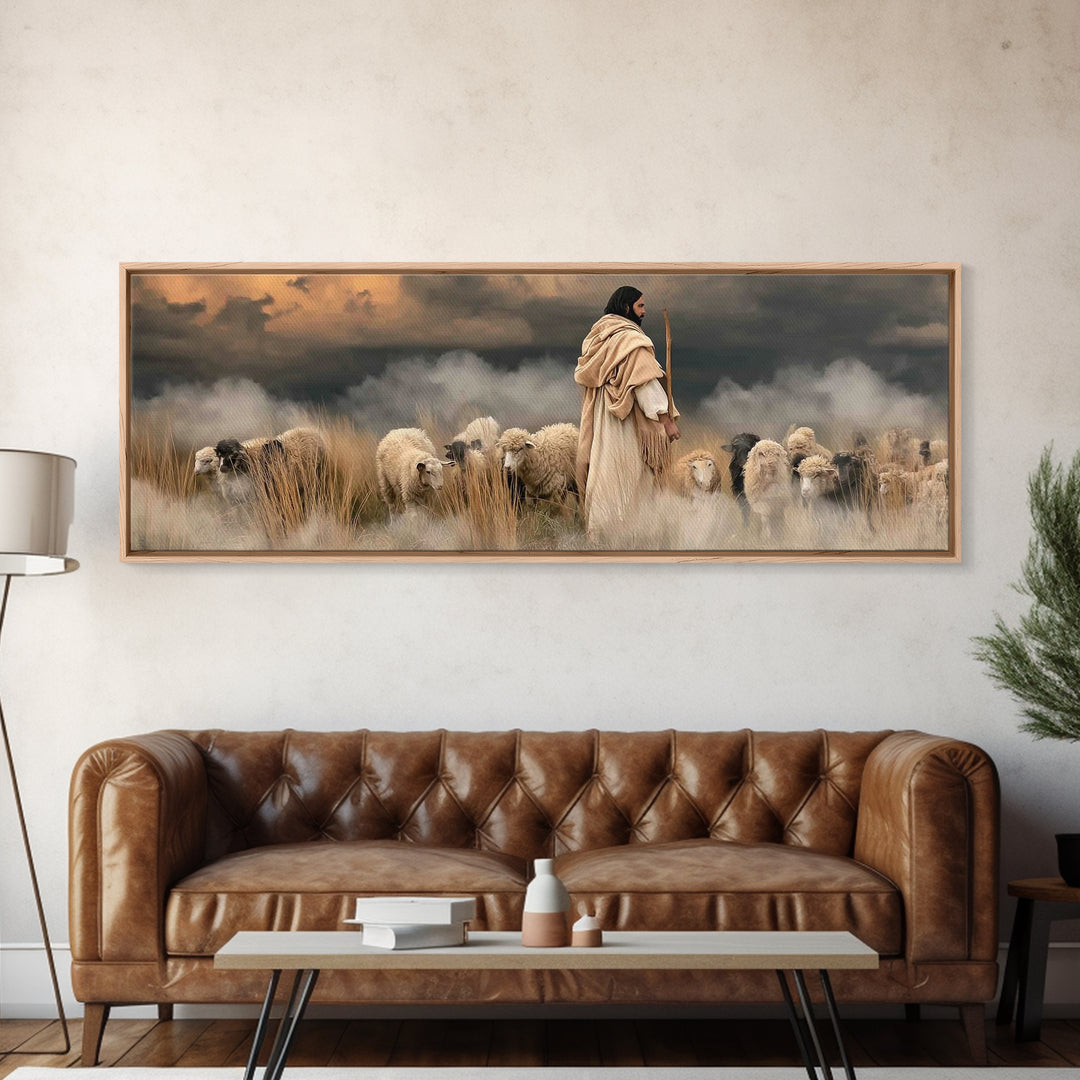 Shepherd’s Blessing – Framed Canvas Print – Christian Art Canvas – Panoramic Art – Jesus Painting – Christian Christmas Art – Christian Dec
