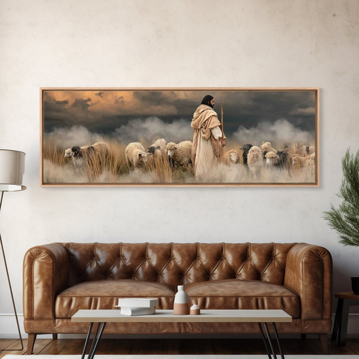 Shepherd’s Blessing – Framed Canvas Print – Christian Art Canvas – Panoramic Art – Jesus Painting – Christian Christmas Art – Christian Dec