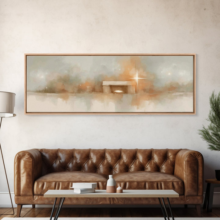 Humble Nativity | Framed Canvas Print | Christian Wall Art | Panoramic Print | Christmas Art | Jesus Christmas Art | Christian Art Print