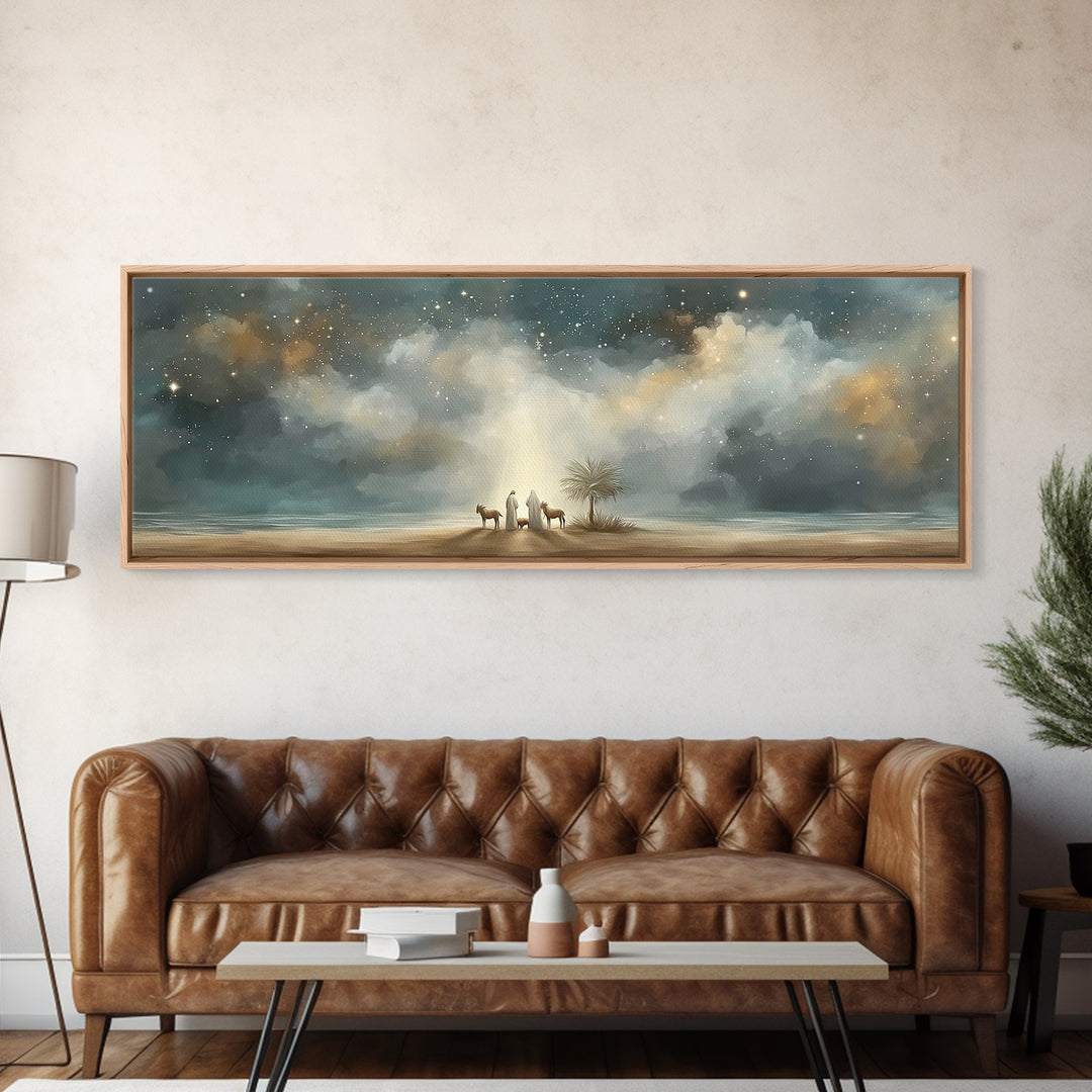 Little Holy Rest – Framed Canvas Print – Christian Christmas Art – Christian Art Canvas – Panoramic Painting – Jesus Christmas Art – Christ