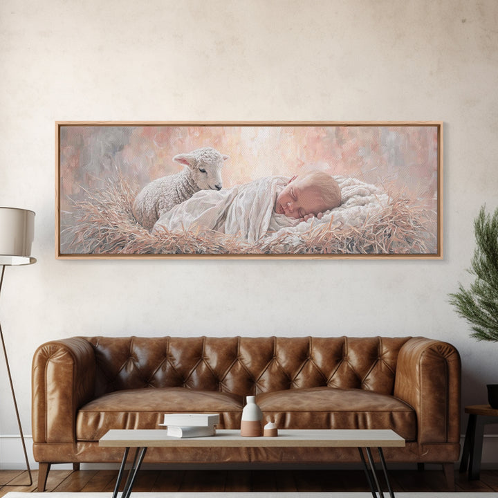 Lamb Of Dawn – Framed Canvas Print – Christmas Art Prints – Panoramic Wall Art – Christian Art Canvas – Christian Christmas Decor – Jesus P