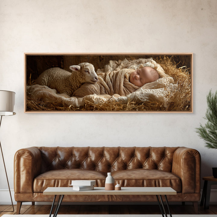 Soft Bethlehem Calm | Framed Canvas Print | Panoramic Painting | Christian Christmas Art | Christian Art Canvas | Christian Wall Art | Jesu