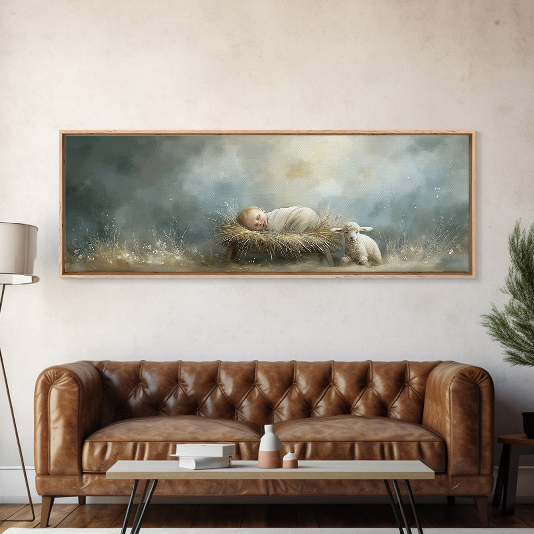 Holy Meadow Silence – Framed Canvas Print – Christian Wall Art – Christian Christmas Art – Panoramic Print – Jesus Painting – Christian Art