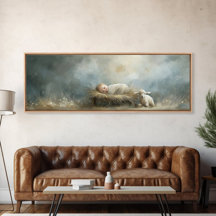 Holy Meadow Silence – Framed Canvas Print – Christian Wall Art – Christian Christmas Art – Panoramic Print – Jesus Painting – Christian Art