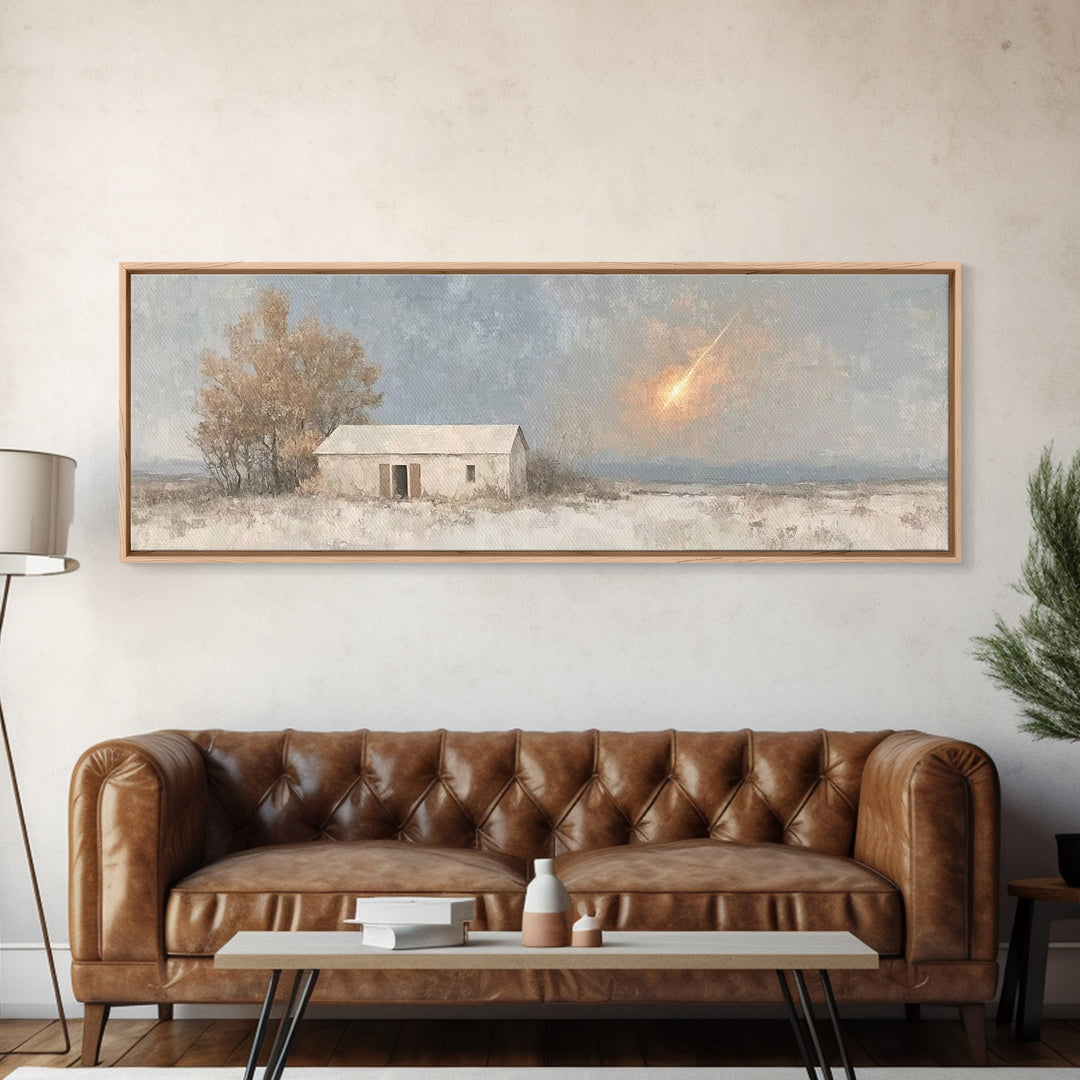 Silent Stable Light – Framed Canvas Print – Christian Art Canvas – Panoramic Wall Art – Christmas Art – Christian Wall Art – Jesus Painting