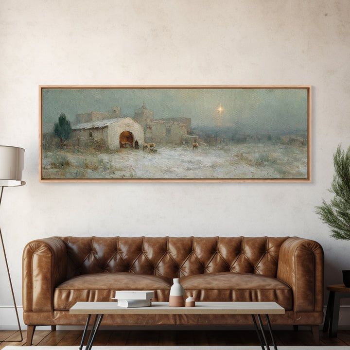 Shepherds At Twilight | Framed Canvas Print | Christian Art Canvas | Panoramic Wall Art | Christmas Wall Art | Christian Art | Jesus Painti