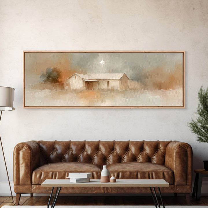 Holy Night Path, Framed Canvas Print, Christian Wall Art, Panoramic Painting, Christian Art Canvas, Christmas Art, Jesus Painting
