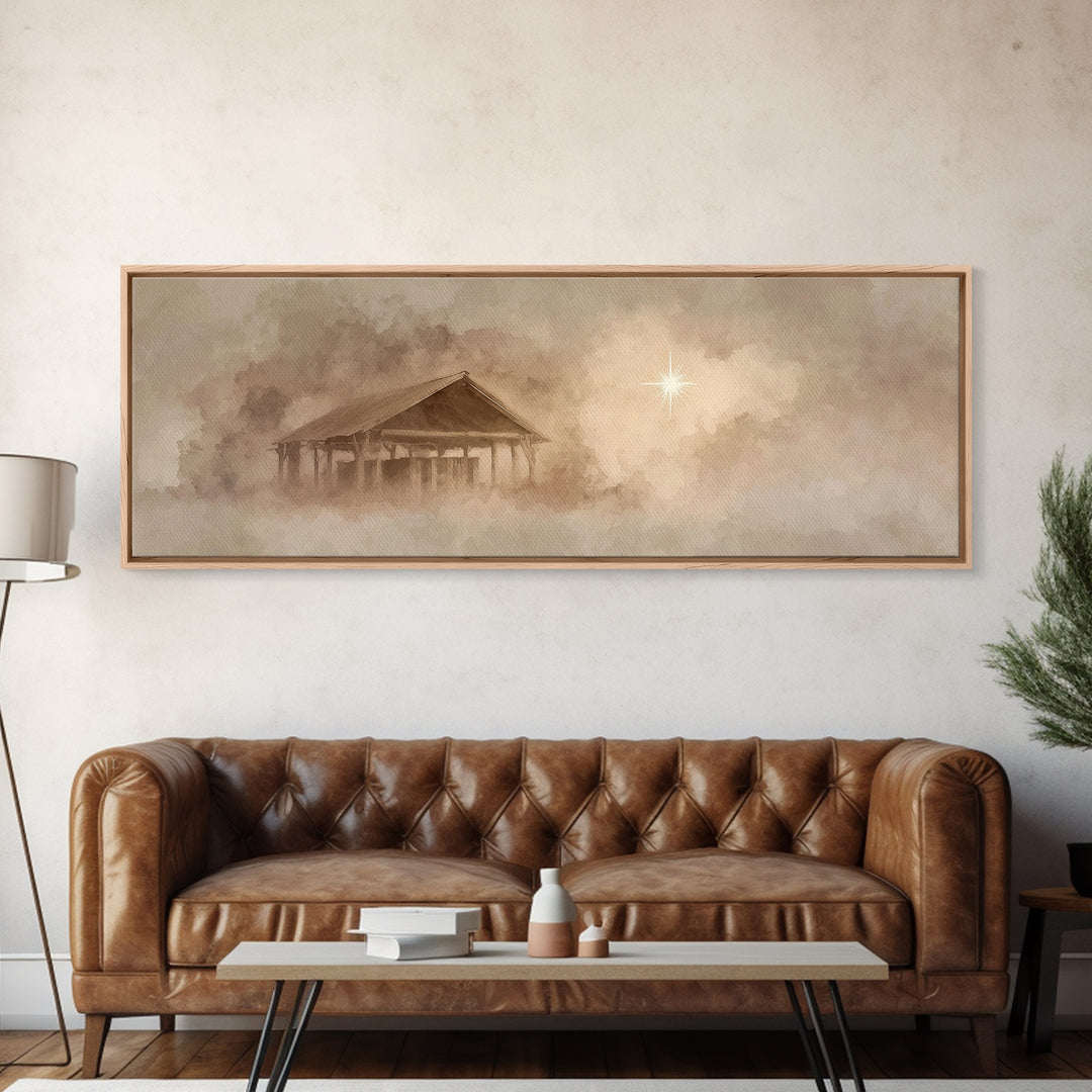 Morning Star Journey – Framed Canvas Print – Christian Art – Panoramic Art – Christmas Wall Art – Christian Art Canvas – Jesus Painting