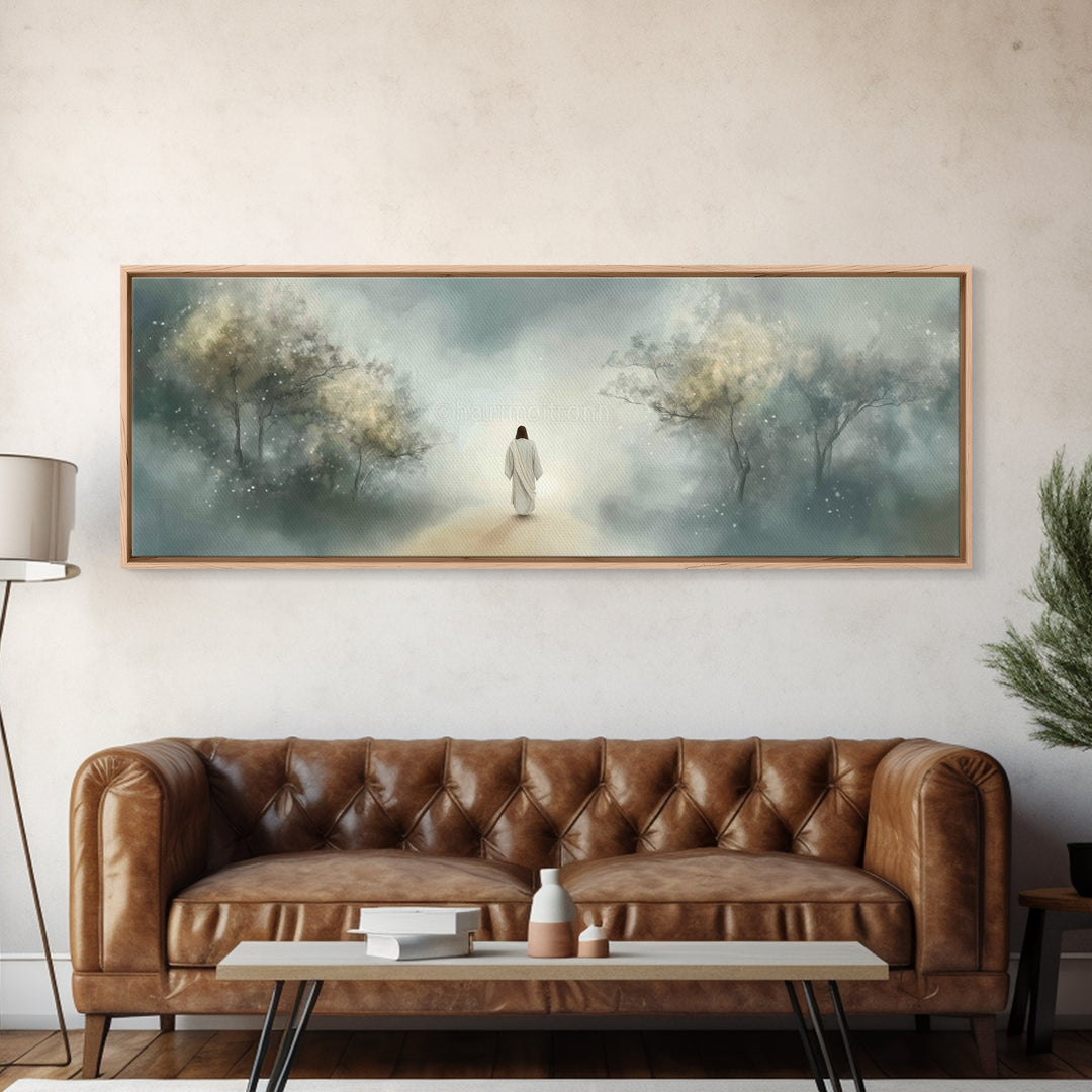Path Of Gentle Light – Framed Canvas Print – Panoramic Art – Christian Wall Art – Jesus Painting – Christian Art Canvas – Modern Christian