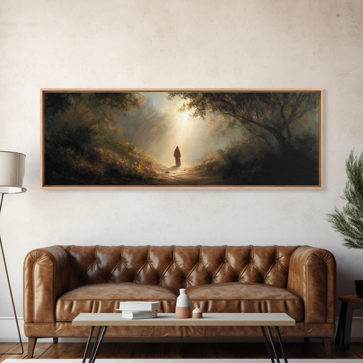 Valley Of Holy Dawn – Framed Canvas Print – Panoramic Print – Christian Art – Jesus Painting – Christian Wall Art – Modern Christian Painti