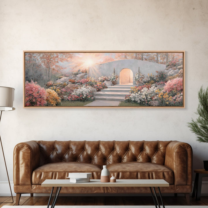 Sacred Forest Journey | Framed Canvas Print | Panoramic Frame | Christian Art | Jesus Painting | Christian Art Canvas | Moody Christian Art