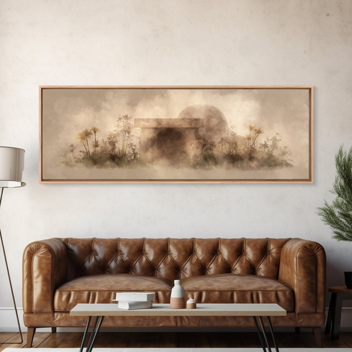 Dawn At The Empty Tomb, Framed Canvas Print, Panoramic Wall Art, Christian Art Canvas, Christian Wall Art, Easter Christian Art, Christian