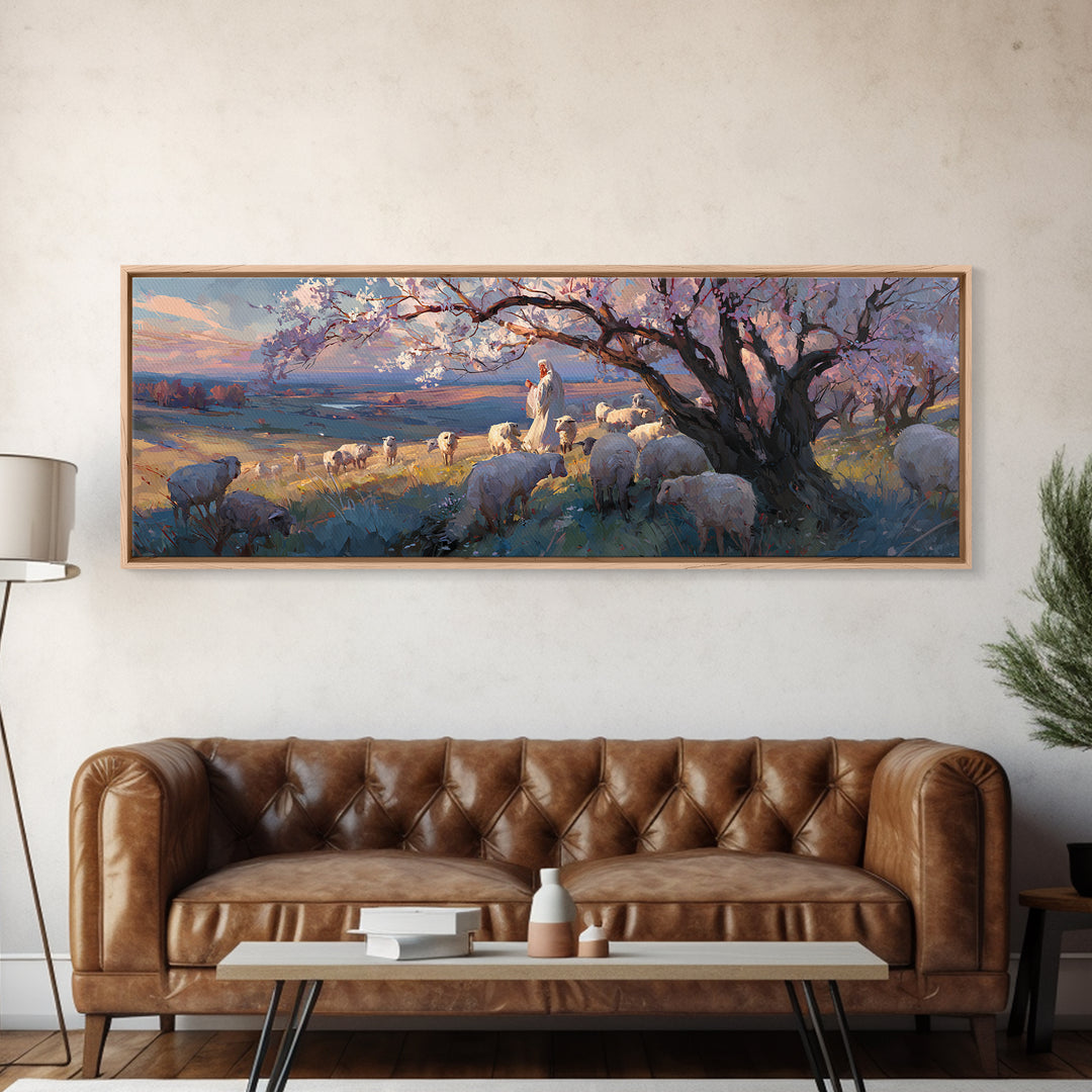 The Shepherd’s Quiet – Framed Canvas Print – Jesus Painting – Christian Wall Art – Panoramic Art – Christian Christmas Art – Christian Art