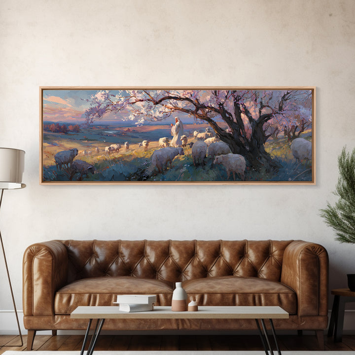 The Shepherd’s Quiet – Framed Canvas Print – Jesus Painting – Christian Wall Art – Panoramic Art – Christian Christmas Art – Christian Art