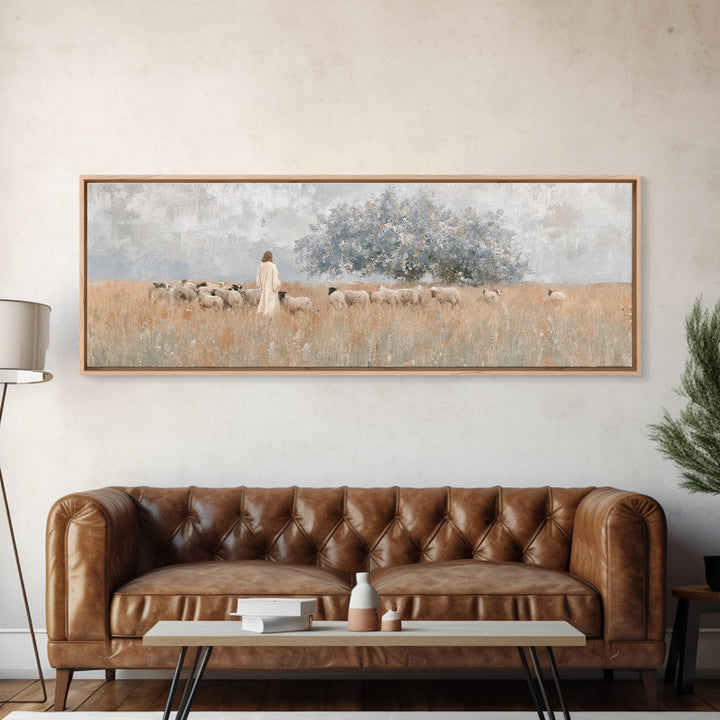 Fields Of Mercy, Framed Canvas Print, Christian Wall Art, Jesus Painting, Panoramic Wall Art, Christian Christmas Art, Christian Art Canvas