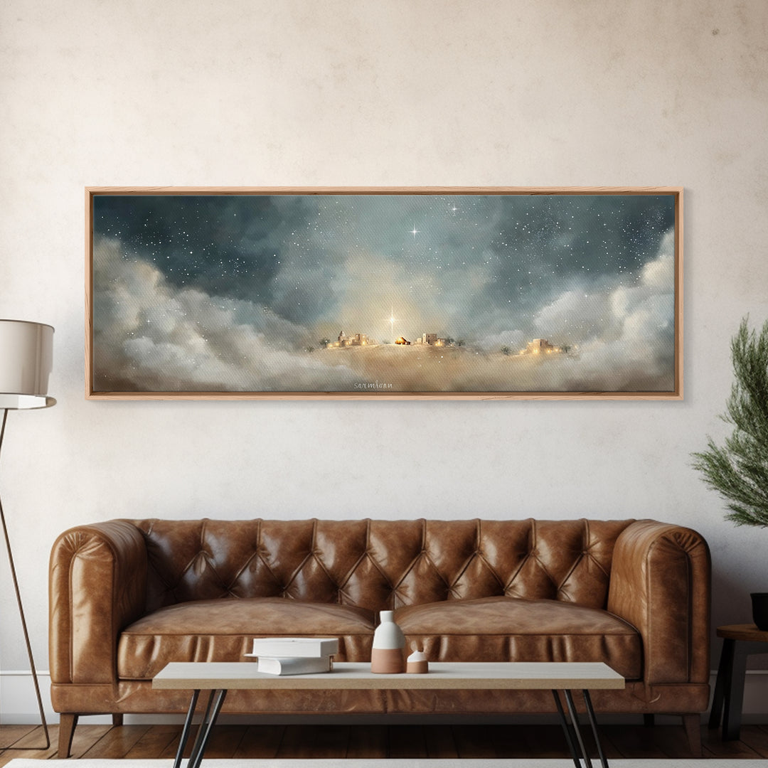 Silent Church Light – Framed Canvas Print – Panoramic Wall Art – Christian Art – Christian Christmas Art – Christian Art Canvas – Christmas