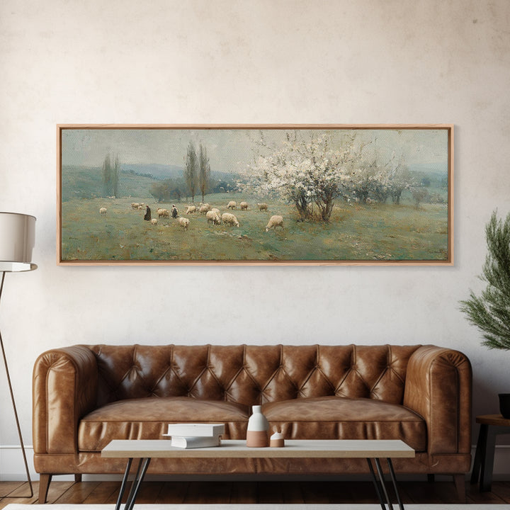 Pasture Of Grace – Framed Canvas Print – Panoramic Art – Christian Wall Art – Christian Art Canvas – Jesus Painting – Christian Christmas A