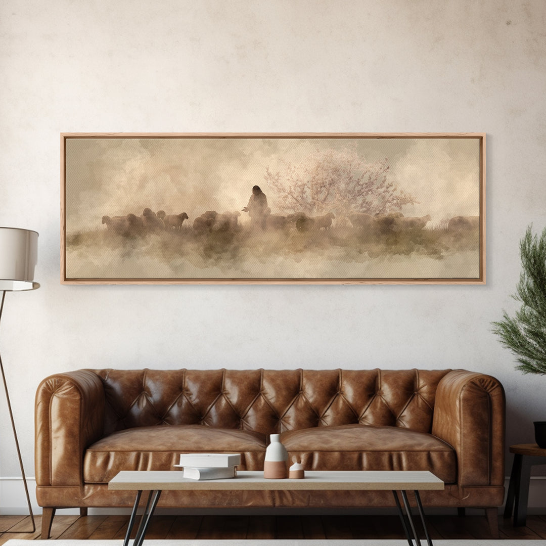 Mist Of Mercy | Framed Canvas Print | Panoramic Painting | Christian Wall Art | Christian Art Canvas | Christian Christmas Art | Jesus Pain
