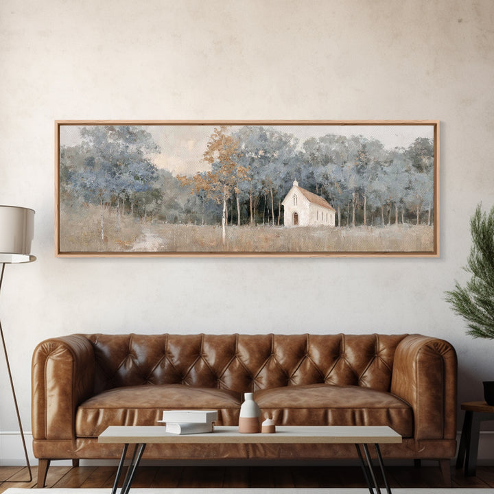 Haven Among Trees, Framed Canvas Print, Panoramic Art, Christian Wall Art, Christian Art Canvas, Christian Christmas Art, Christian Paintin