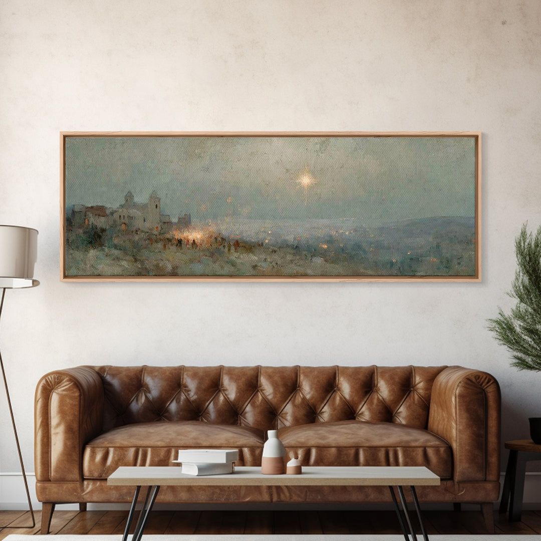 Bethlehem Night Sky | Framed Canvas Print | Christmas Art | Panoramic Painting | Christian Wall Art | Christian Art Canvas | Christian Chri