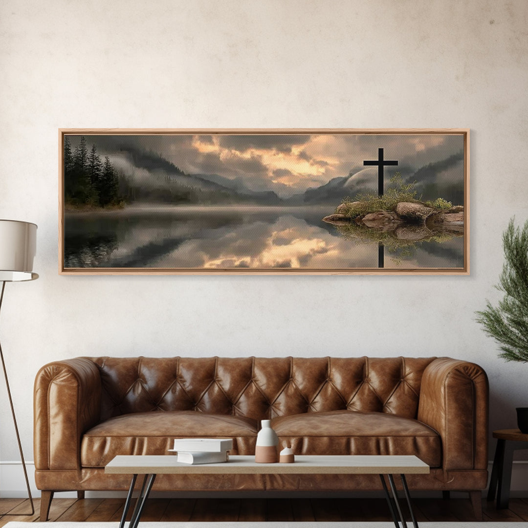 Dawn Of Mercy, Framed Canvas Print, Christian Wall Art, Panoramic Print, Christian Art Canvas, Jesus Painting, Christian Christmas Art