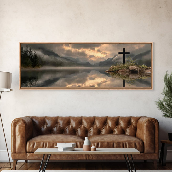 Dawn Of Mercy, Framed Canvas Print, Christian Wall Art, Panoramic Print, Christian Art Canvas, Jesus Painting, Christian Christmas Art