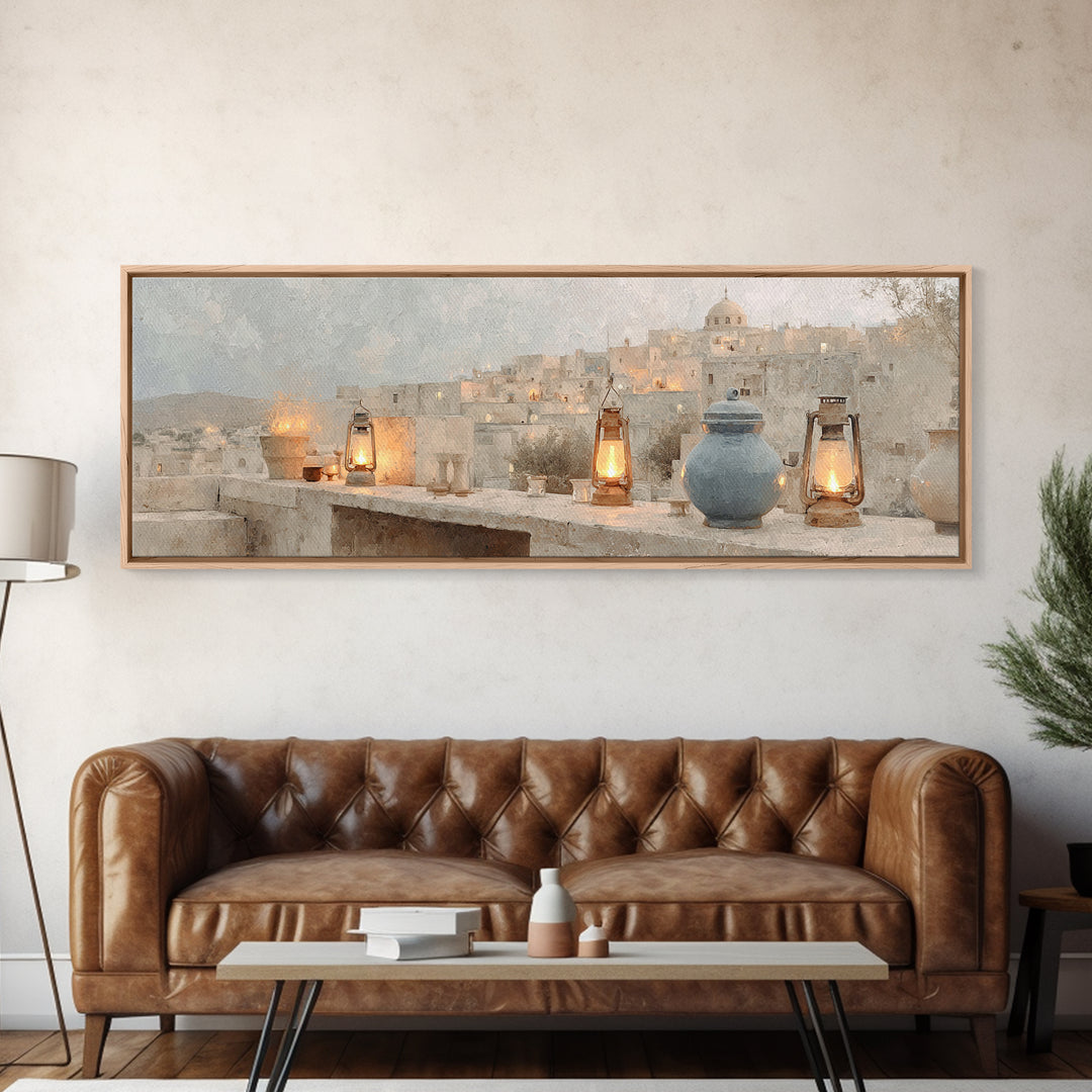 Lanterns Of Blessing | Framed Canvas Print | Christian Christmas Art | Panoramic Painting | Christian Art Canvas | Christian Decor | Christ