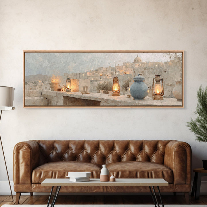 Lanterns Of Blessing | Framed Canvas Print | Christian Christmas Art | Panoramic Painting | Christian Art Canvas | Christian Decor | Christ