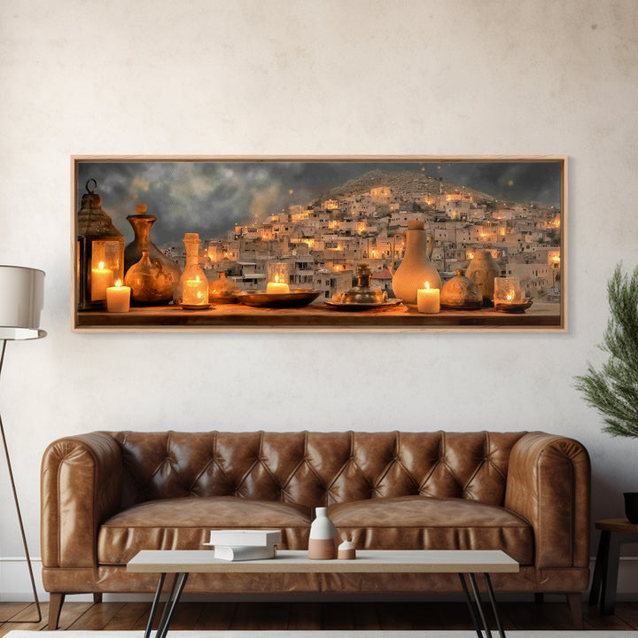Bethlehem Candle Haven | Framed Canvas Print | Christian Art Canvas | Panoramic Painting | Christmas Wall Art | Christian Gift Ideas | Chri