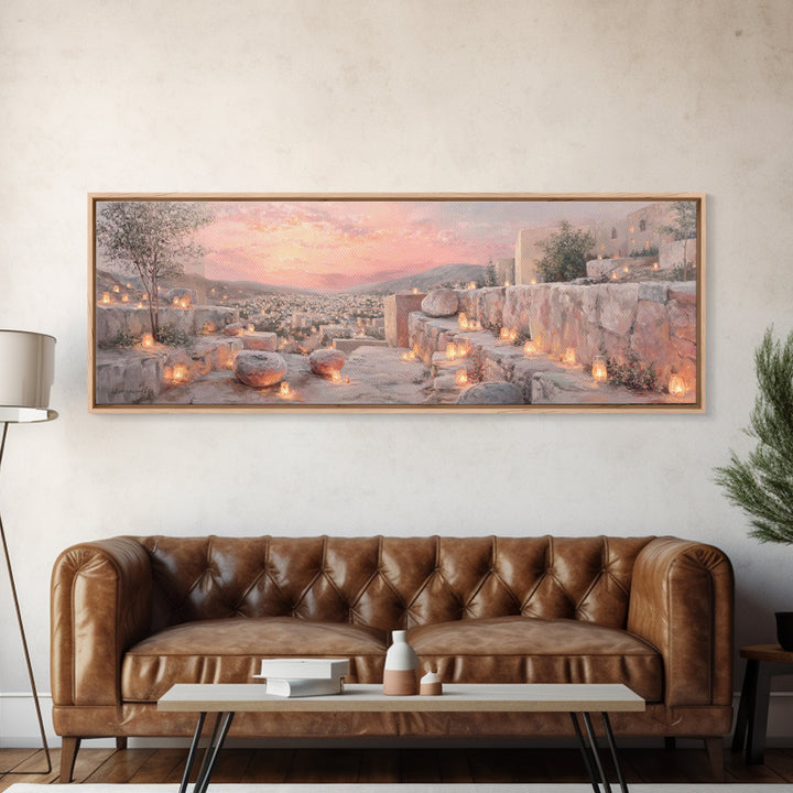 Lantern Path Blessing – Framed Canvas Print – Christian Art Print – Panoramic Wall Art – Christmas Art – Christian Wall Art – Christian Gif