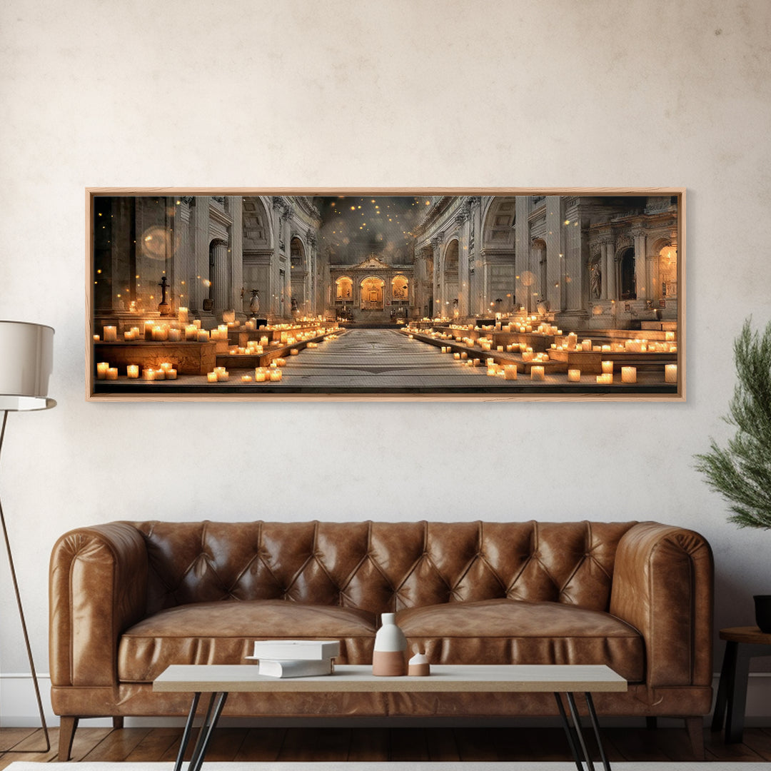 Sanctuary Of Glory, Framed Canvas Print, Christian Wall Art, Christmas Art, Panoramic Painting, Christian Art Canvas, Christian Decorations
