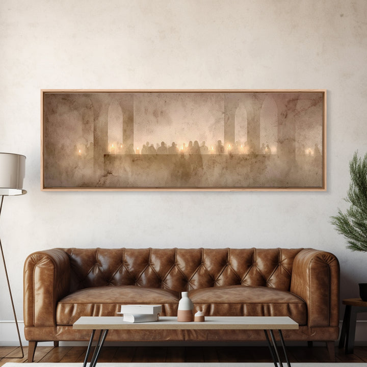 Candlelit Devotion, Framed Canvas Print, Christian Wall Art, Panoramic Wall Art, Christmas Art, Christian Art Canvas, Christian Decorations