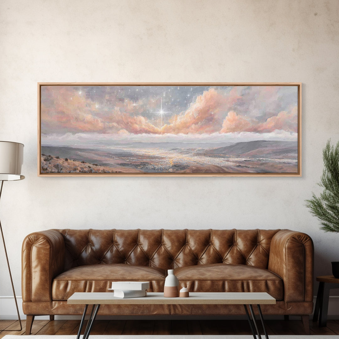 The Guiding Star – Framed Canvas Print – Christian Wall Art – Panoramic Art – Christian Art Canvas – Christmas Art – Christian Decor