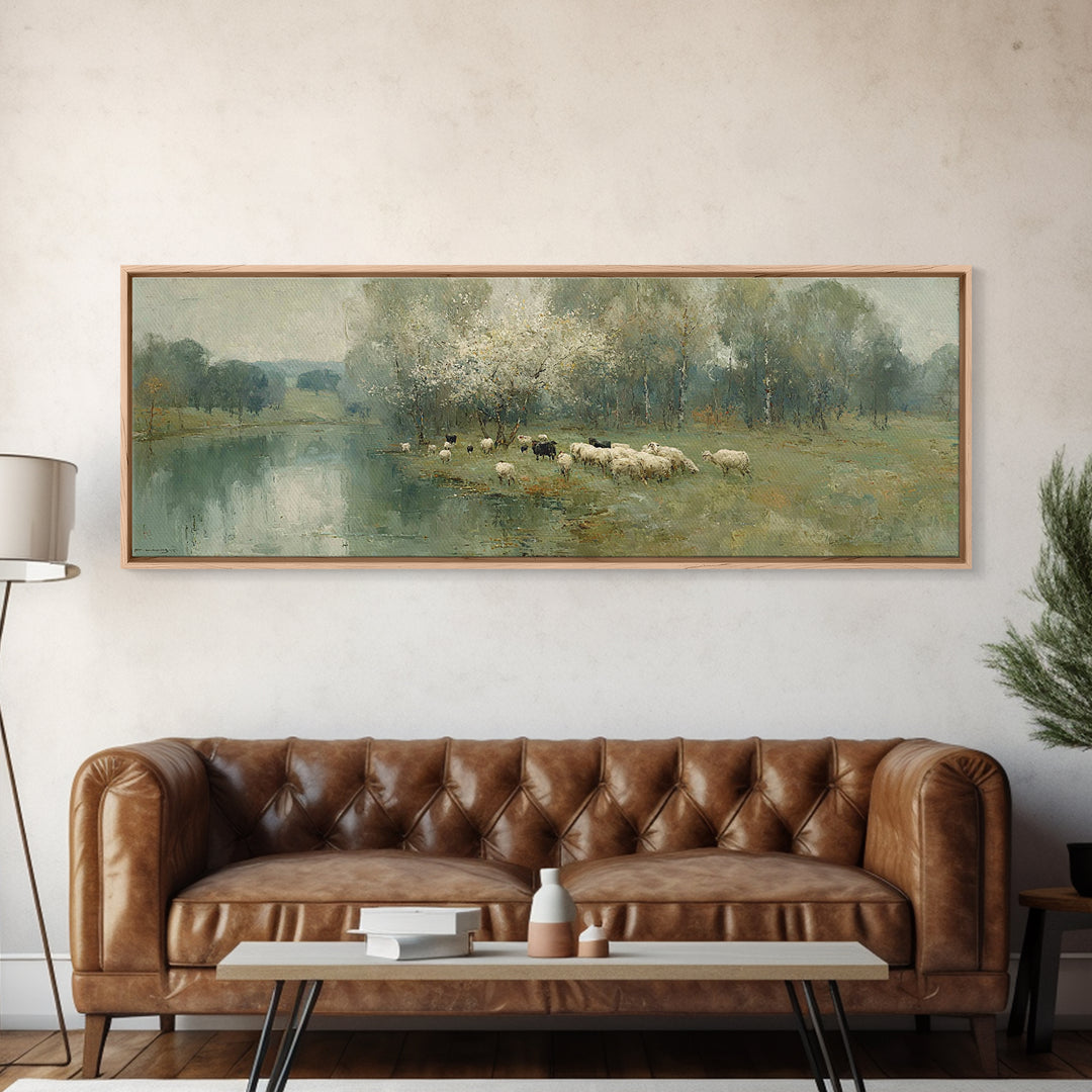 Pasture Of Peace – Framed Canvas Print – Christian Wall Art – Christian Art Canvas – Panoramic Painting – Jesus Painting – Christian Decor