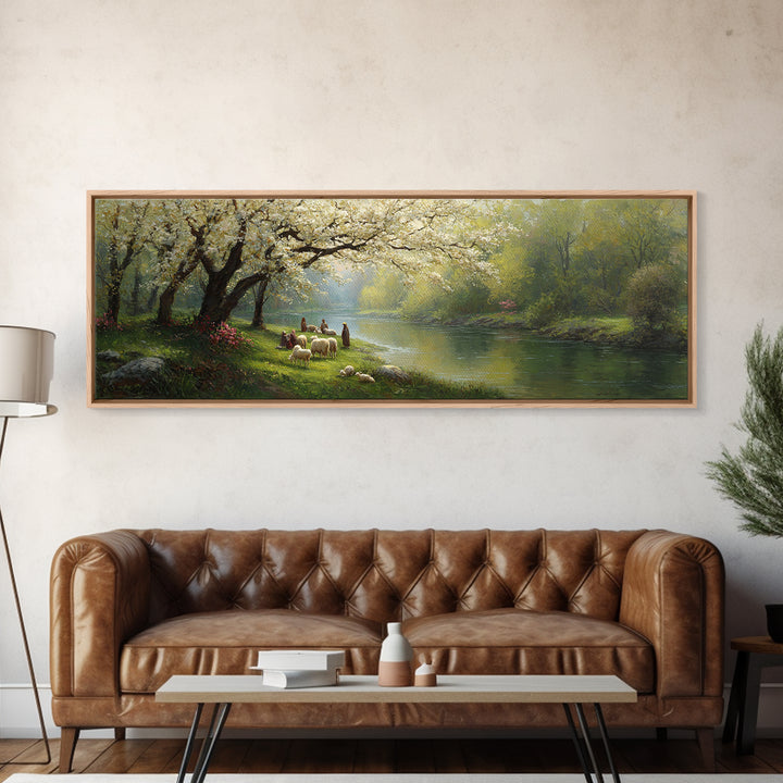 Blossoms Of Guidance, Framed Canvas Print, Christian Art Canvas, Panoramic Art, Jesus Painting, Christian Wall Art, Christian Gift