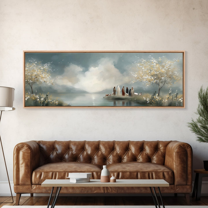 Springtime Shepherd Light – Framed Canvas Print – Christian Art Canvas – Panoramic Frame – Christian Wall Art – Jesus Painting – Christian