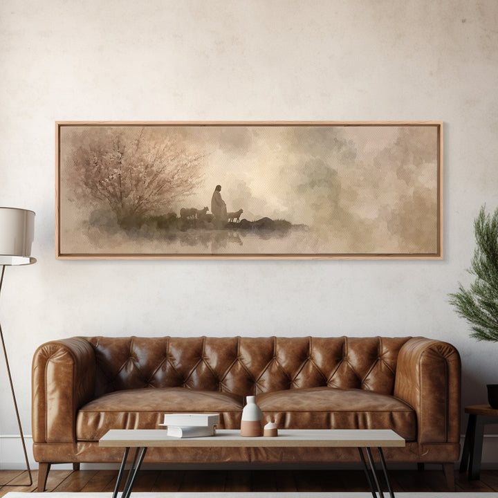 Heaven’s Gentle Gathering | Framed Canvas Print | Panoramic Art | Christian Art Canvas | Jesus Painting | Christian Wall Art | Christian De