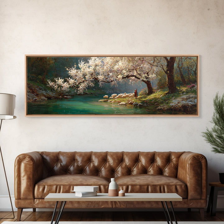 Under Blossoming Mercy – Framed Canvas Print – Christian Art Canvas – Panoramic Painting – Christian Wall Art – Jesus Painting – Christian