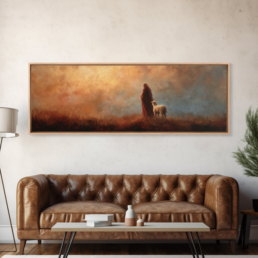 Guided By The Shepherd – Framed Canvas Print – Panoramic Wall Art – Christian Art Canvas – Jesus Painting – Christian Gift – Christian Deco