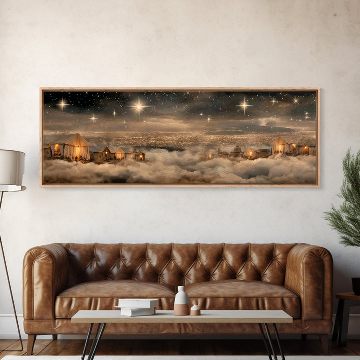 Holy Night Sky, Framed Canvas Print, Christian Art Canvas, Panoramic Painting, Christmas Wall Art, Christian Gift Ideas, Modern Christian A